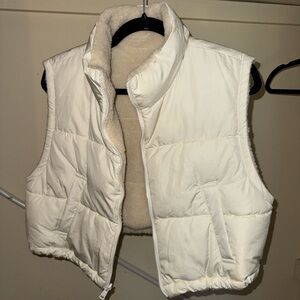 Cream Sherpa-Lined Puffer Vest